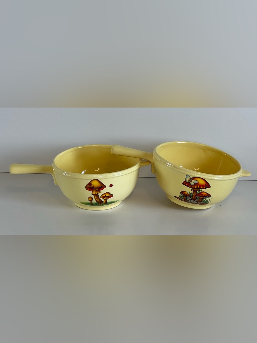 Mushroom French Onion Soup Bowls Set Of 2 Handmade Pottery Made In Canada 1989
